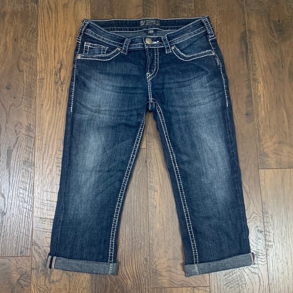 Silver Aiko Capri Low Rise Stretch Thick Stitched Jeans